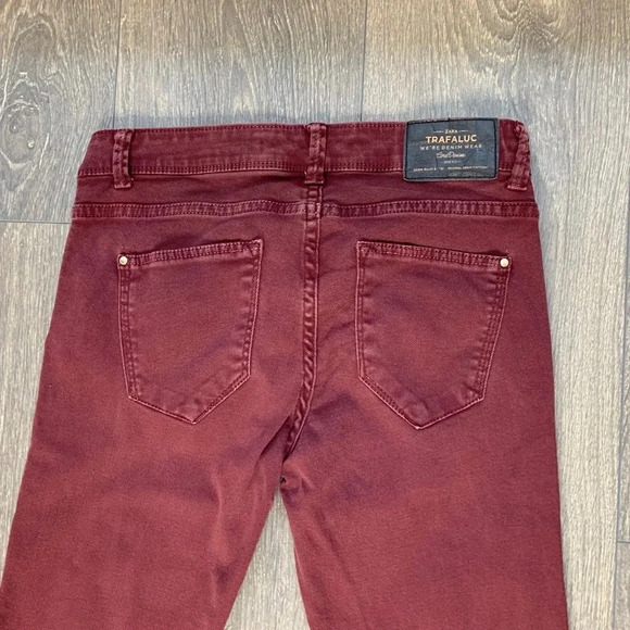Zara Women's Skinny Jeans Coloured denim Slim Mid rise Maroon burgundy size 2 - Picture 13 of 16